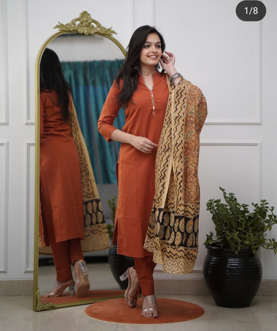 Tritiyaa Premium Khadi Cotton Kurti Pant Dupatta Set | Hand Katha Work 3-Piece Set