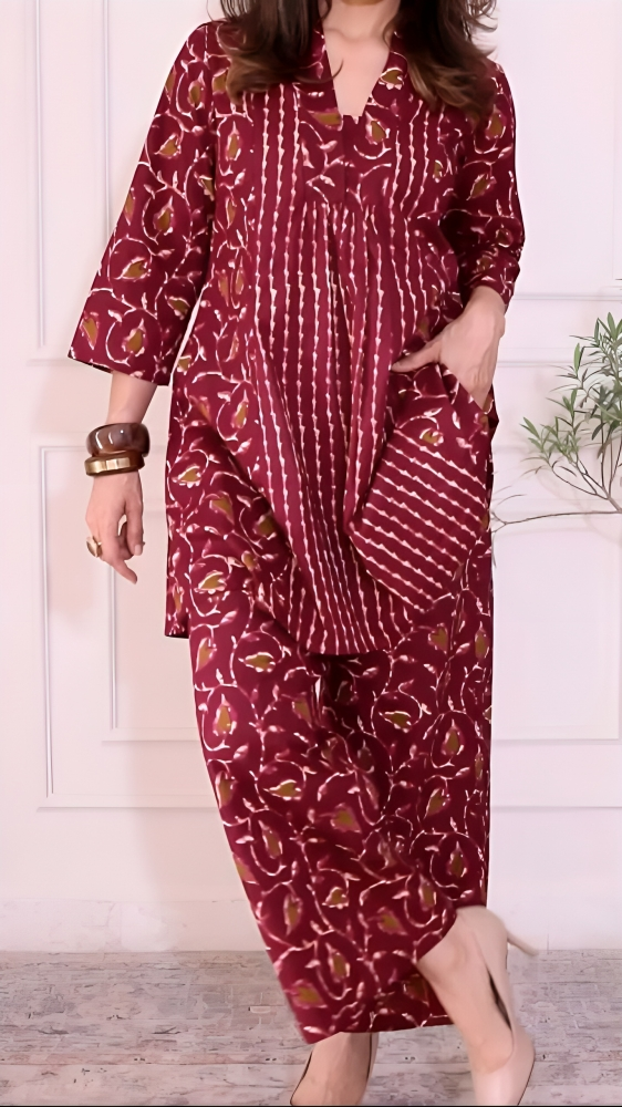 Tritiyaa Yellow Printed Cotton Kurti Pant Set | Regular Fit Daily Wear Set