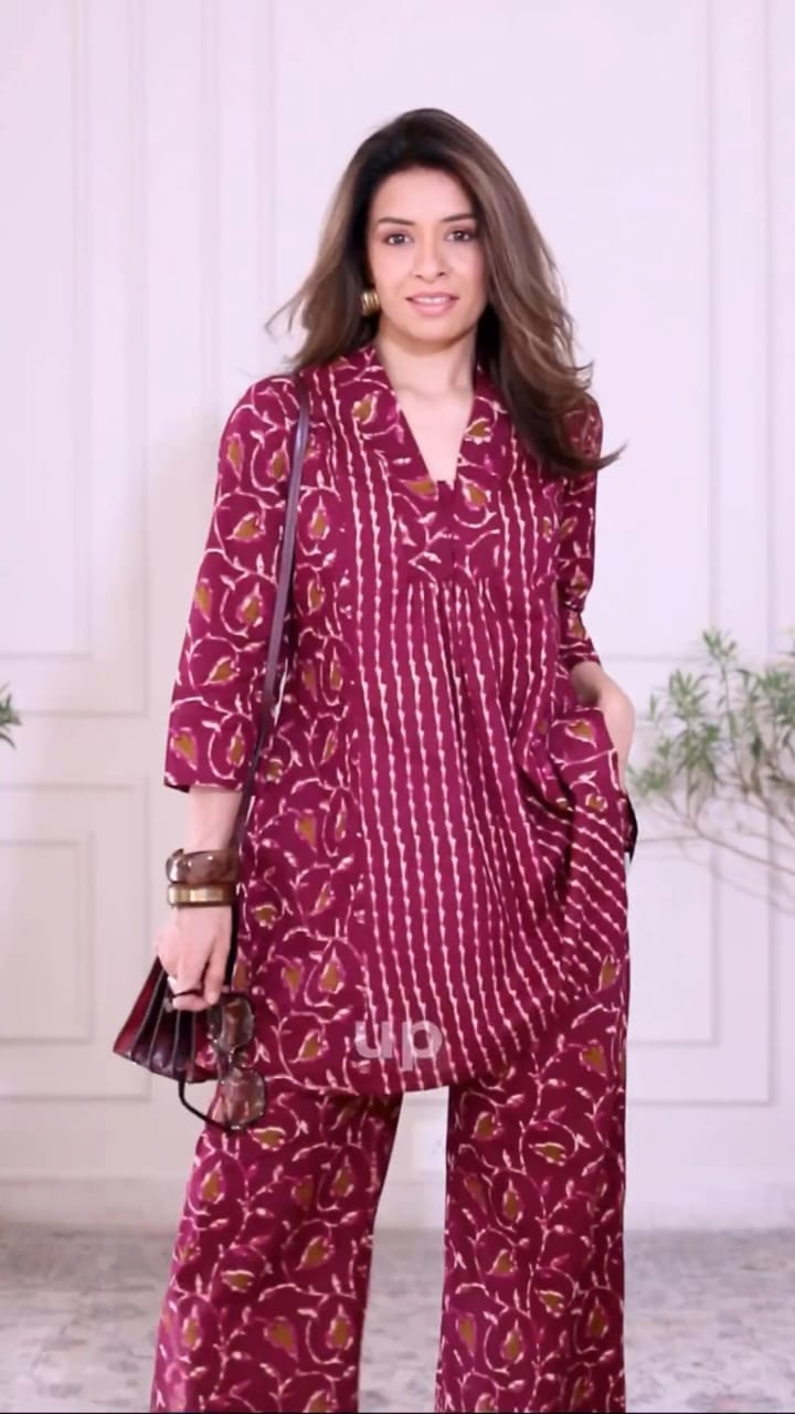 Tritiyaa Yellow Printed Cotton Kurti Pant Set | Regular Fit Daily Wear Set