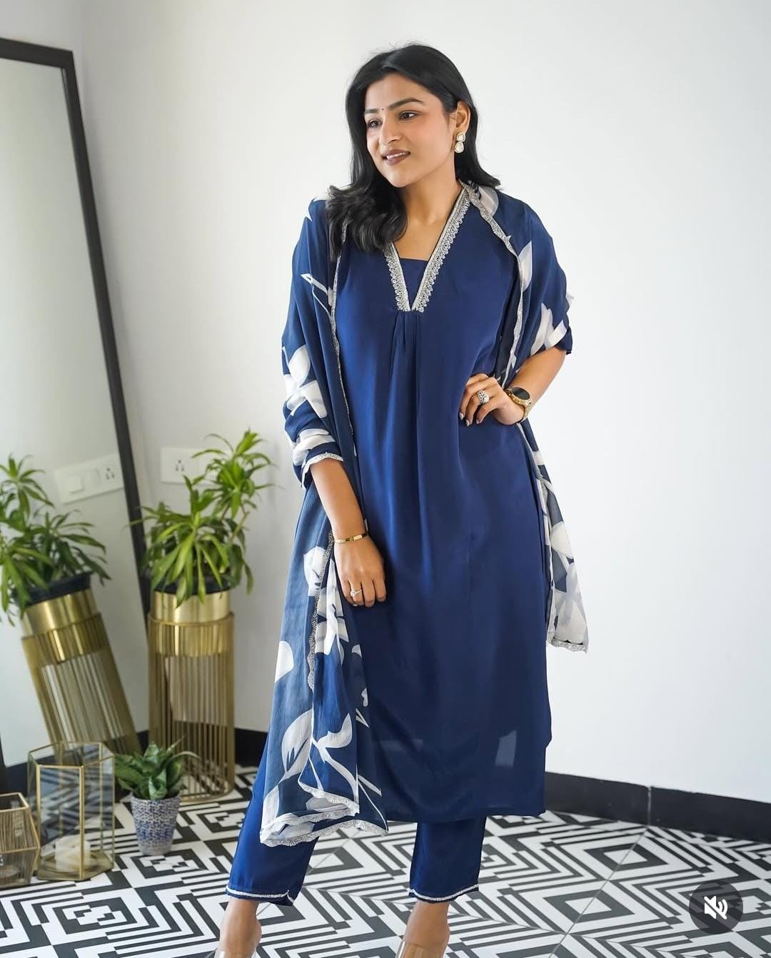 Tritiyaa Aaliya Cut Cotton Kurti Pant Dupatta Set with Zari Work | Designer 3-Piece Suit