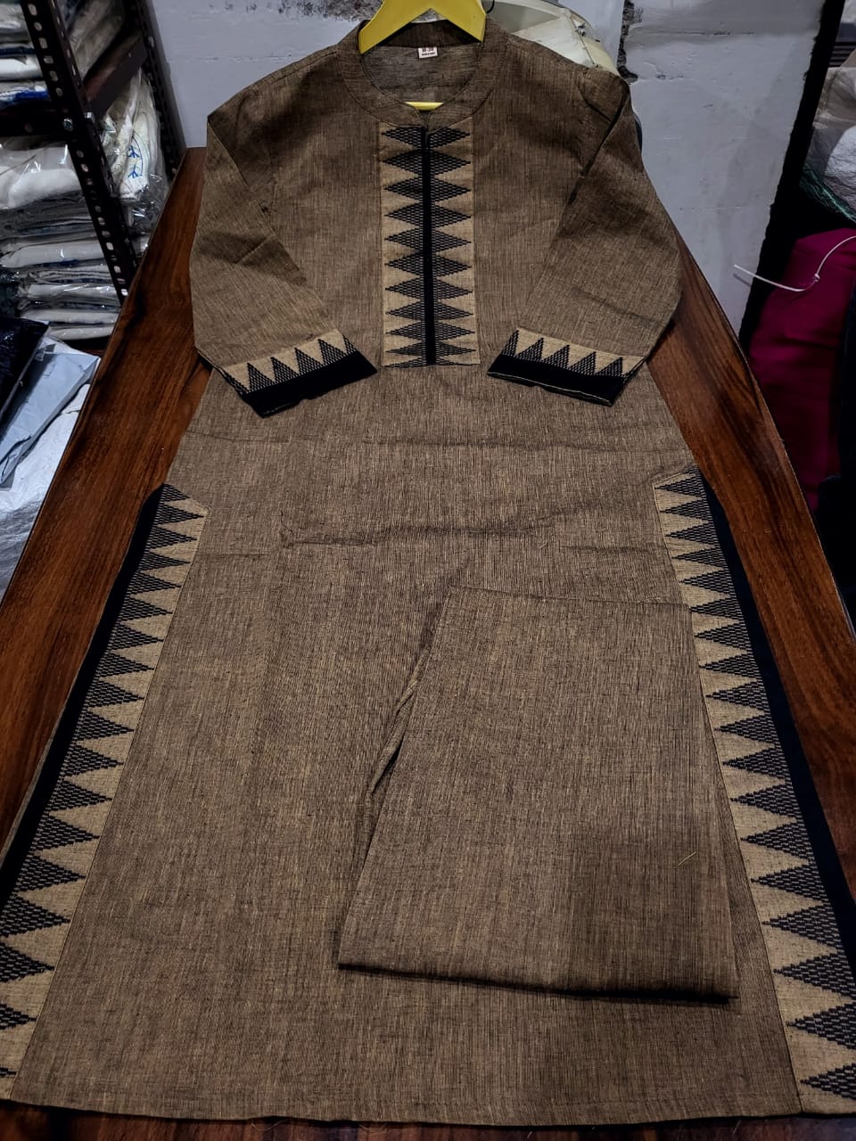 Tritiyaa Chettinad Cotton Kurti Pant Set with Center Zip | Modern Office Wear Set