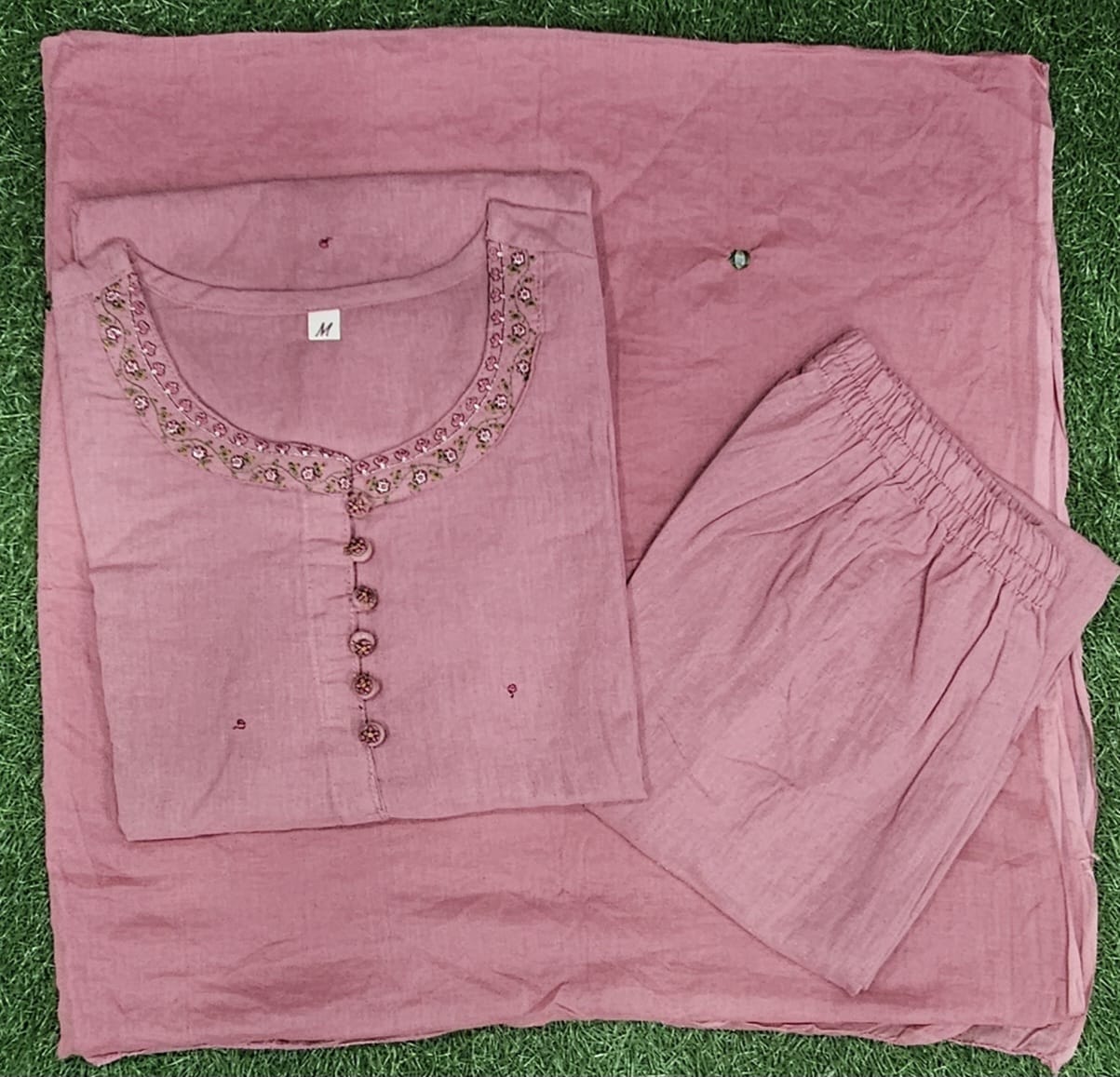 Tritiyaa Designer Cotton Flex Embroidered Kurti Pant Dupatta Set | Festive 3-Piece Set