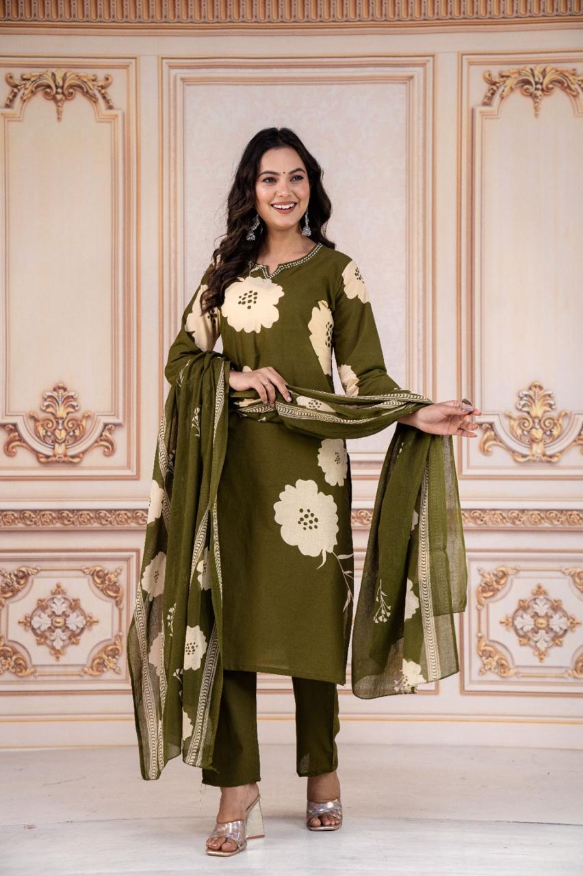 Tritiyaa Heavy Cotton Kurti Pant Dupatta Set | 3-Piece Magic Ethnic Set