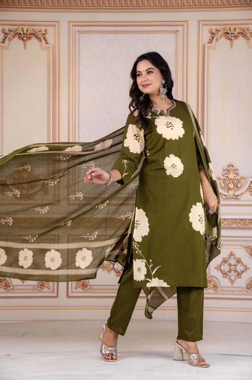 Tritiyaa Heavy Cotton Kurti Pant Dupatta Set | 3-Piece Magic Ethnic Set