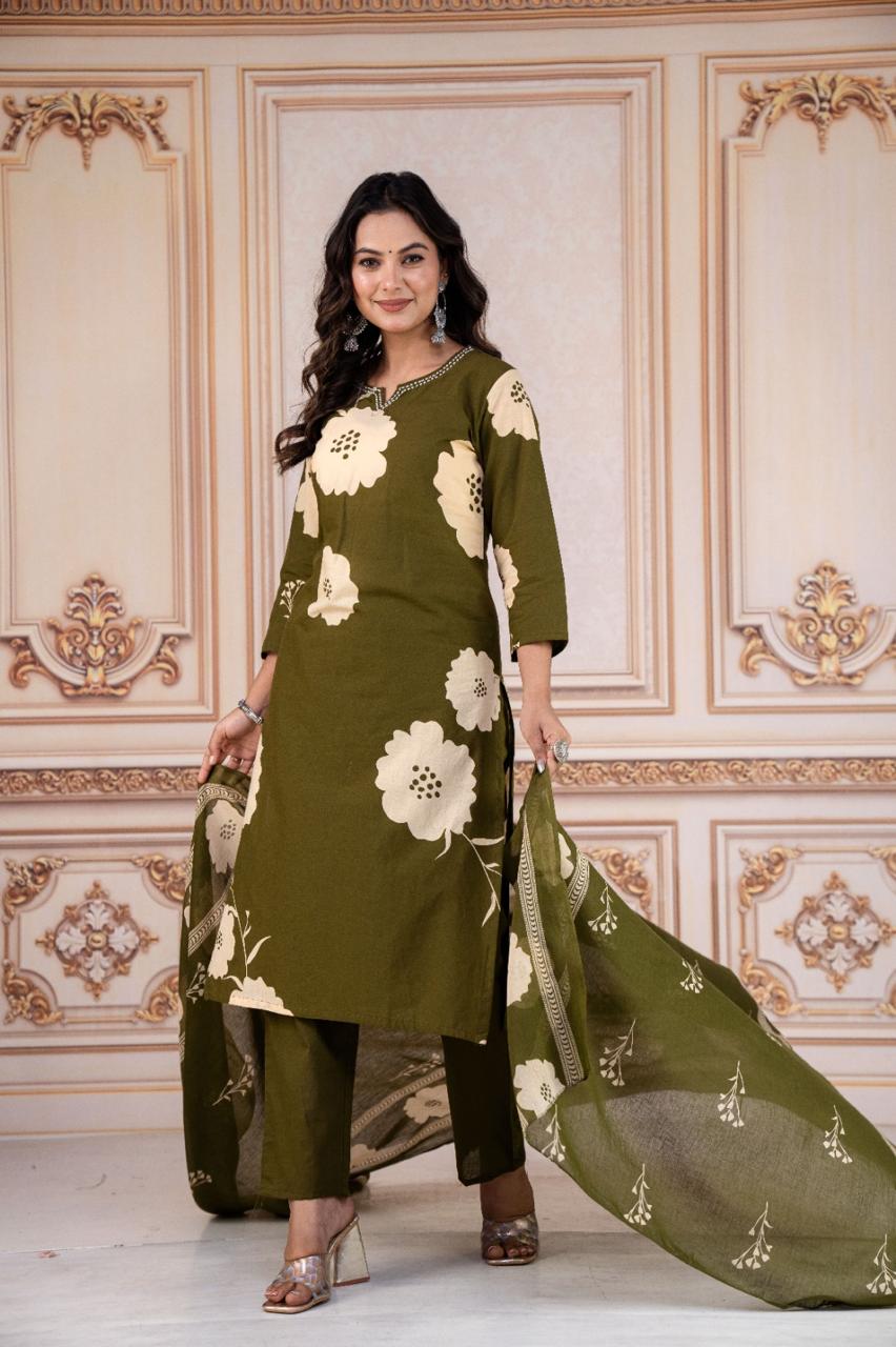 Tritiyaa Heavy Cotton Kurti Pant Dupatta Set | 3-Piece Magic Ethnic Set