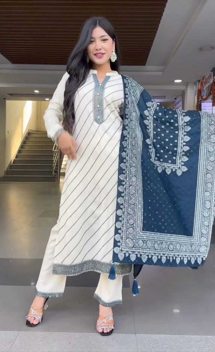 Tritiyaa Elegant A-Line Crepe Kurti Pant Dupatta Set | Premium Occasion Wear Suit