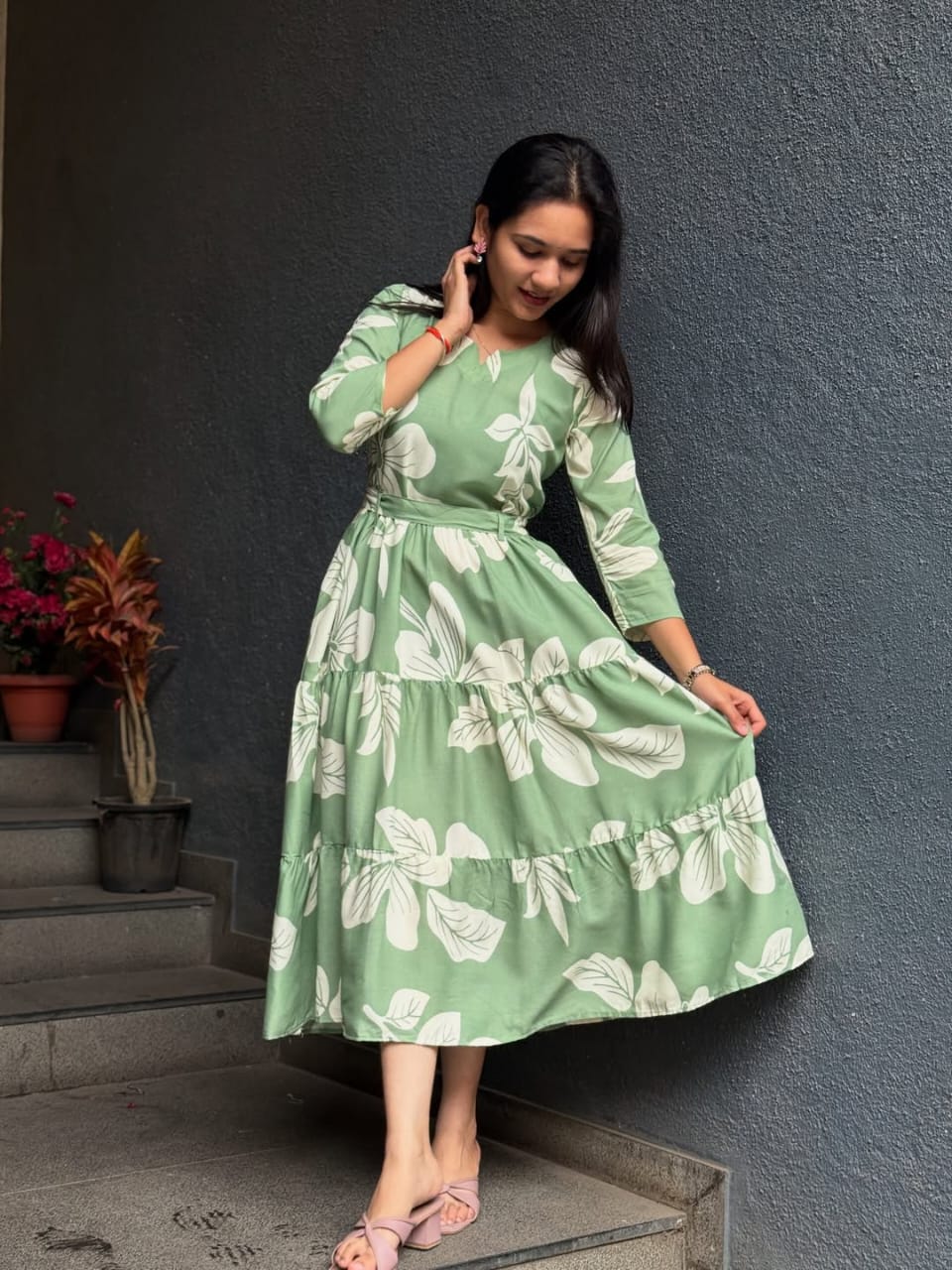 Tritiyaa Printed Cotton Midi Kurti | Stylish Daily Wear Midi Dress