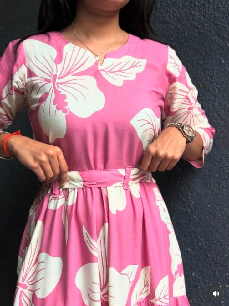 Tritiyaa Printed Cotton Midi Kurti | Stylish Daily Wear Midi Dress