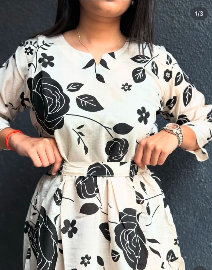 Tritiyaa Printed Cotton Midi Kurti | Stylish Daily Wear Midi Dress