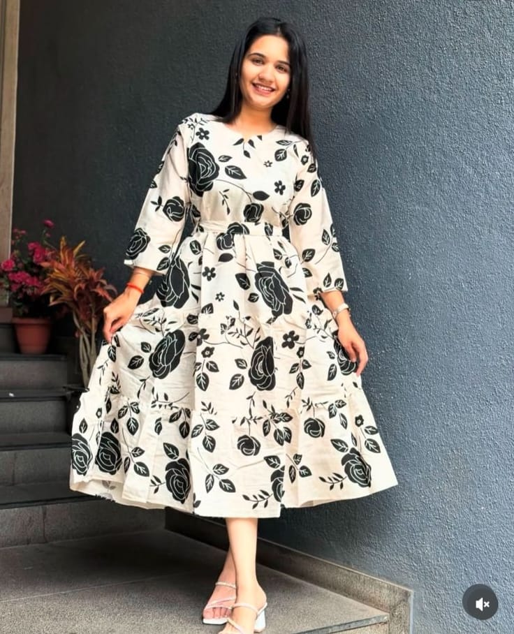 Tritiyaa Printed Cotton Midi Kurti | Stylish Daily Wear Midi Dress