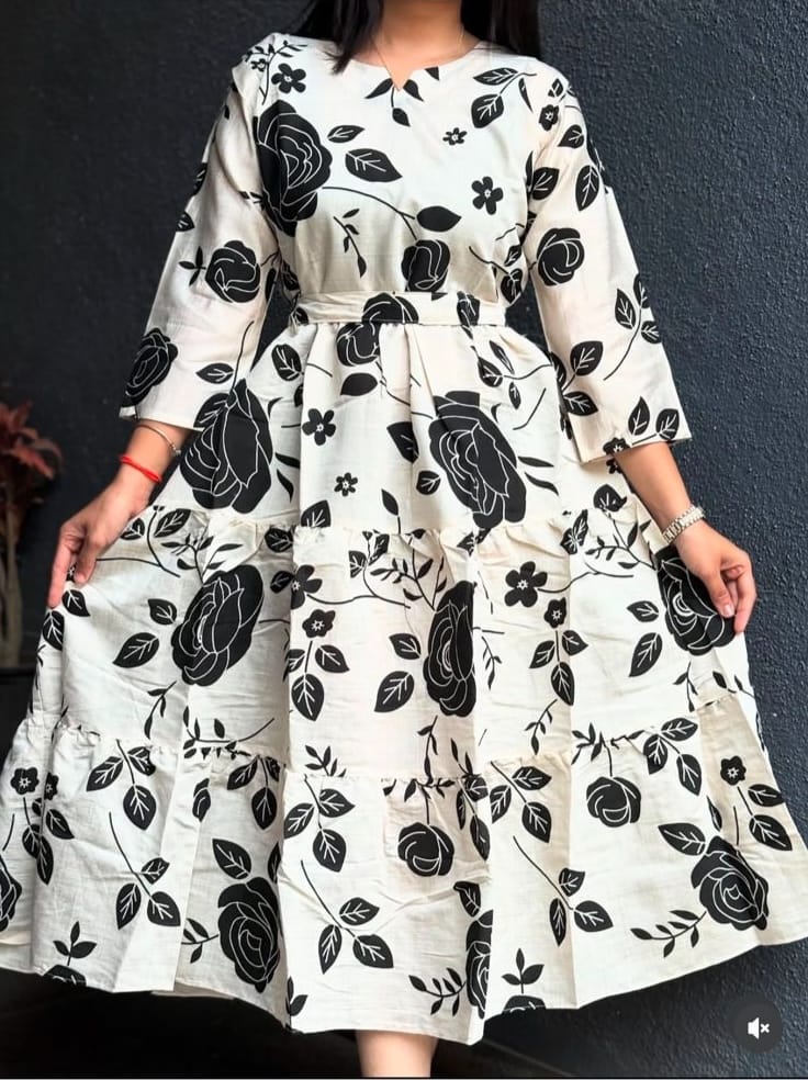 Tritiyaa Printed Cotton Midi Kurti | Stylish Daily Wear Midi Dress