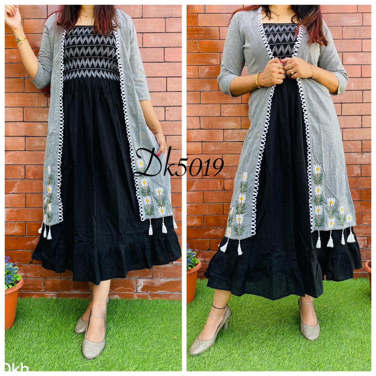 Tritiyaa Premium Shrug Style Dress Set | Yarn Dyed Inner Frock with Embroidered Jacket