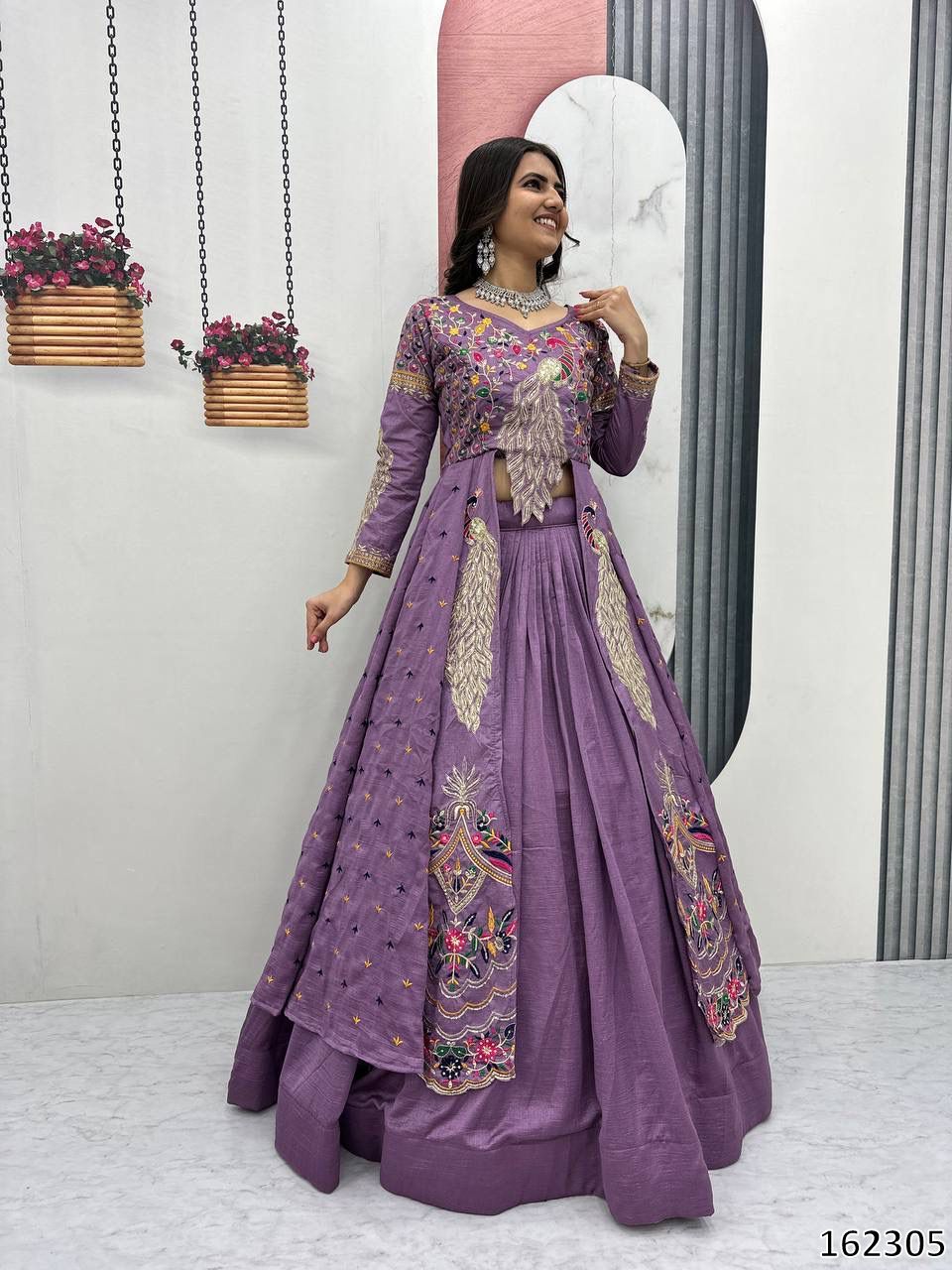 Tritiyaa Festival Special Vichitra Silk Crop Top Lehenga with Shrug | Heavy Embroidered Set