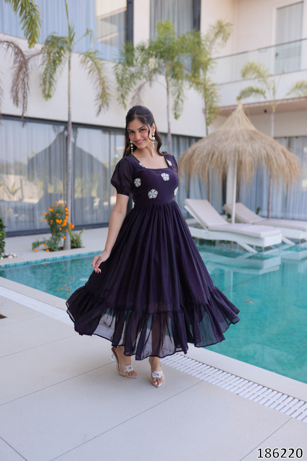 Tritiyaa Designer Fendi Silk Embroidered Gown | Premium Ready-Made Party Wear Gown