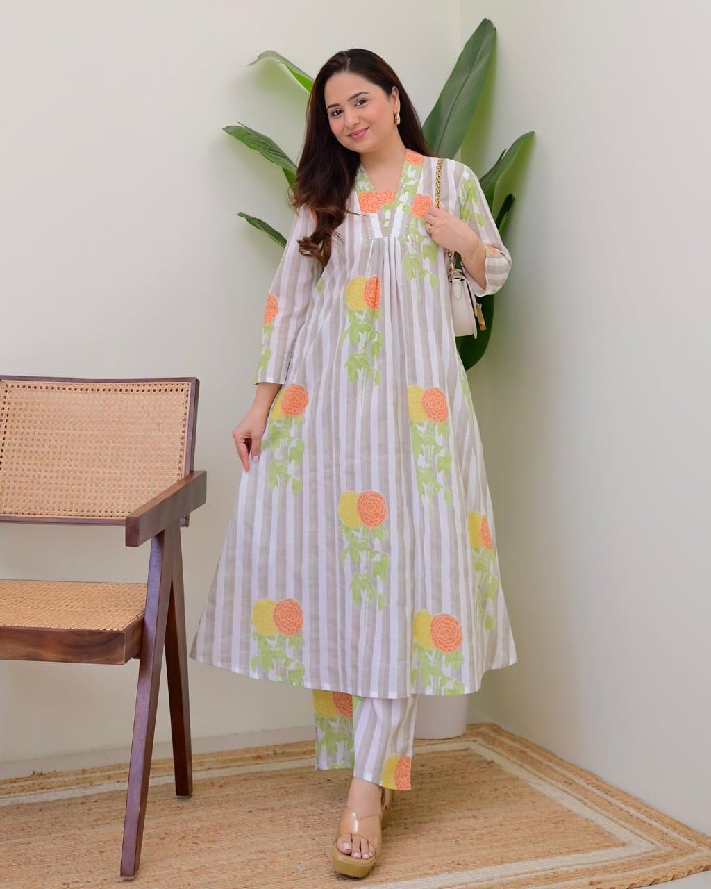 Tritiyaa Summer Special Taj Cotton Pintuck Kurti Pant Set | Office & Daily Wear