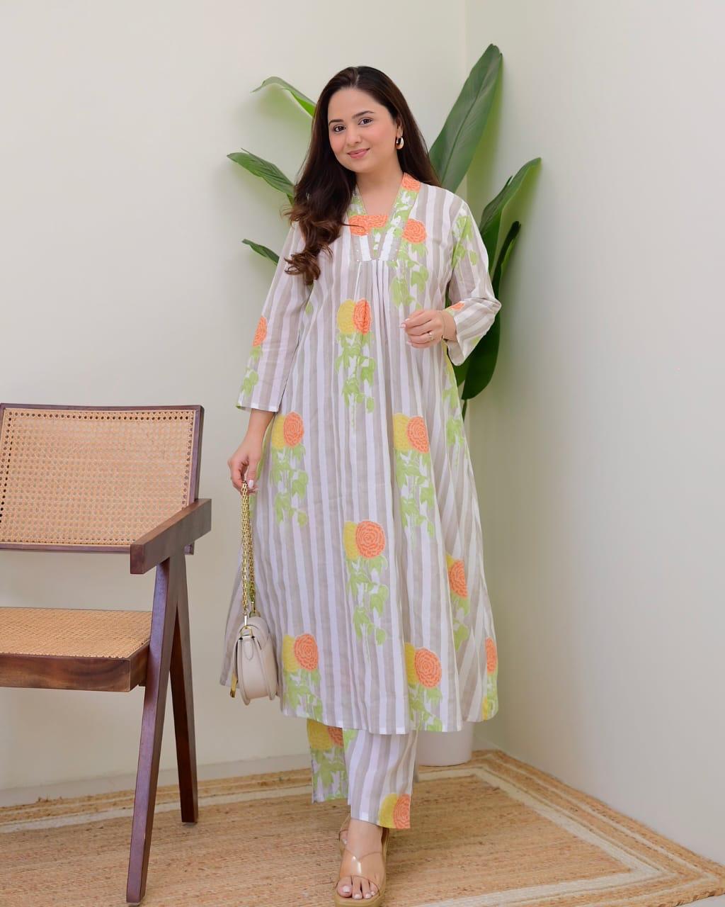 Tritiyaa Summer Special Taj Cotton Pintuck Kurti Pant Set | Office & Daily Wear
