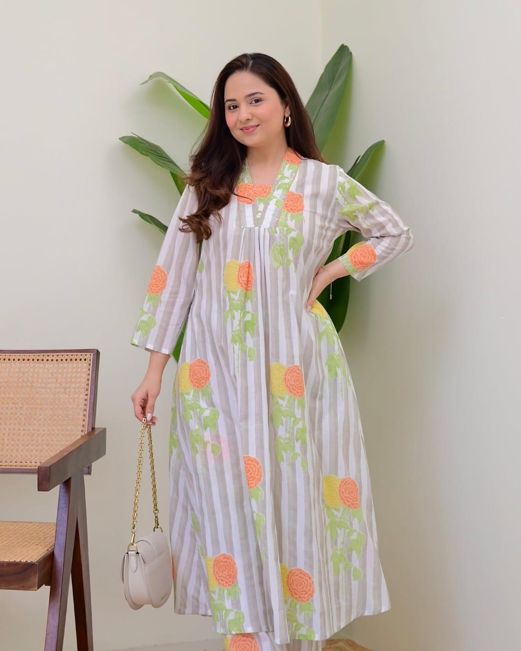 Tritiyaa Summer Special Taj Cotton Pintuck Kurti Pant Set | Office & Daily Wear