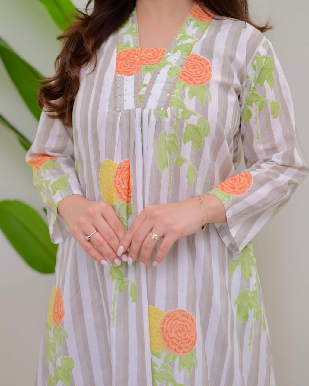 Tritiyaa Summer Special Taj Cotton Pintuck Kurti Pant Set | Office & Daily Wear
