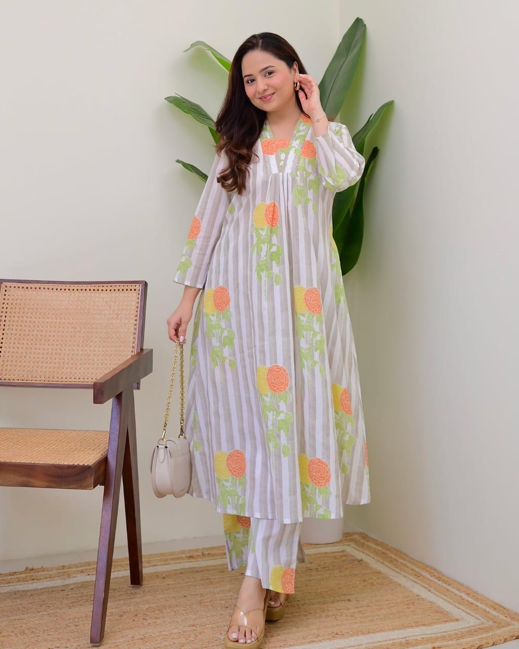 Tritiyaa Summer Special Taj Cotton Pintuck Kurti Pant Set | Office & Daily Wear