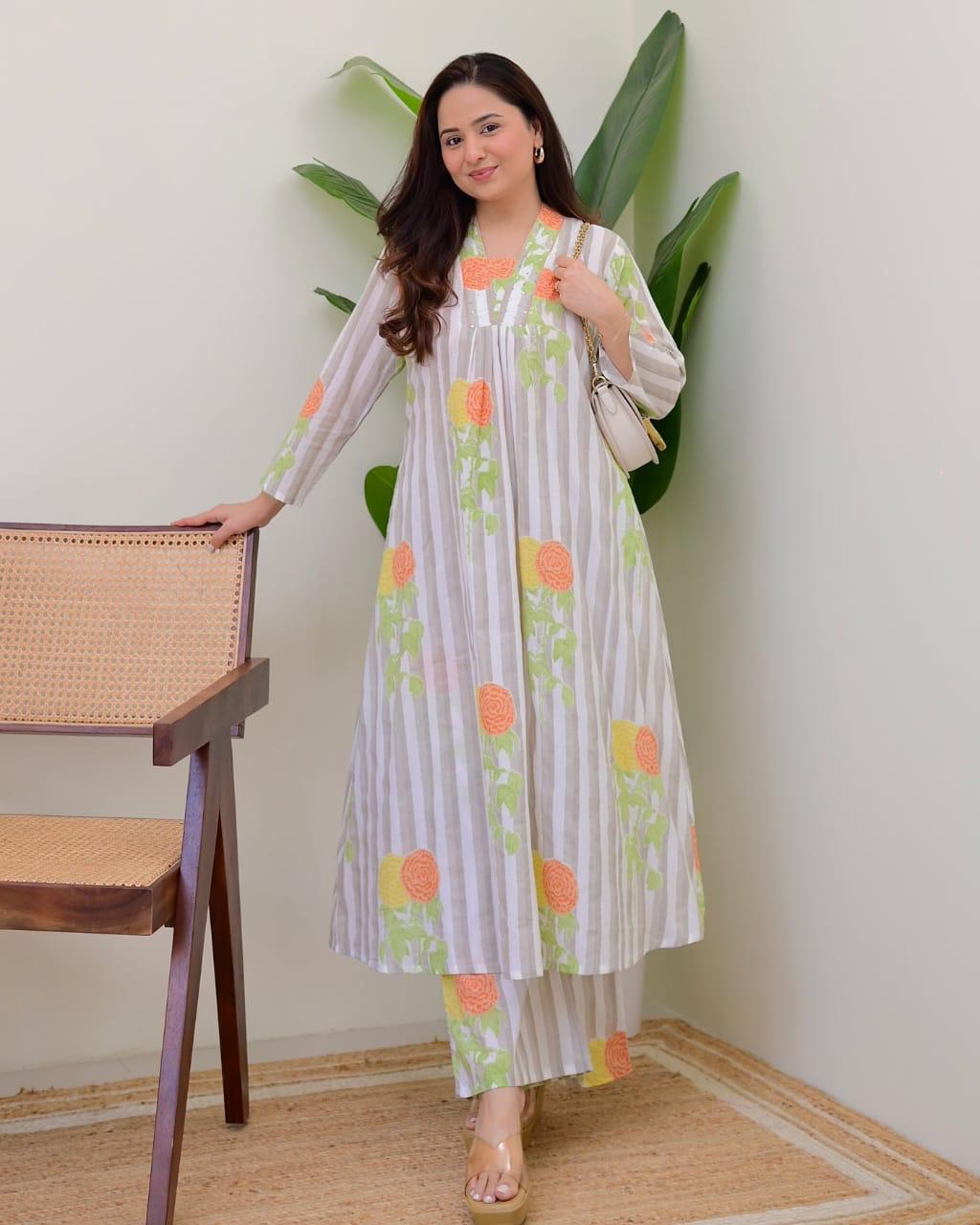 Tritiyaa Summer Special Taj Cotton Pintuck Kurti Pant Set | Office & Daily Wear