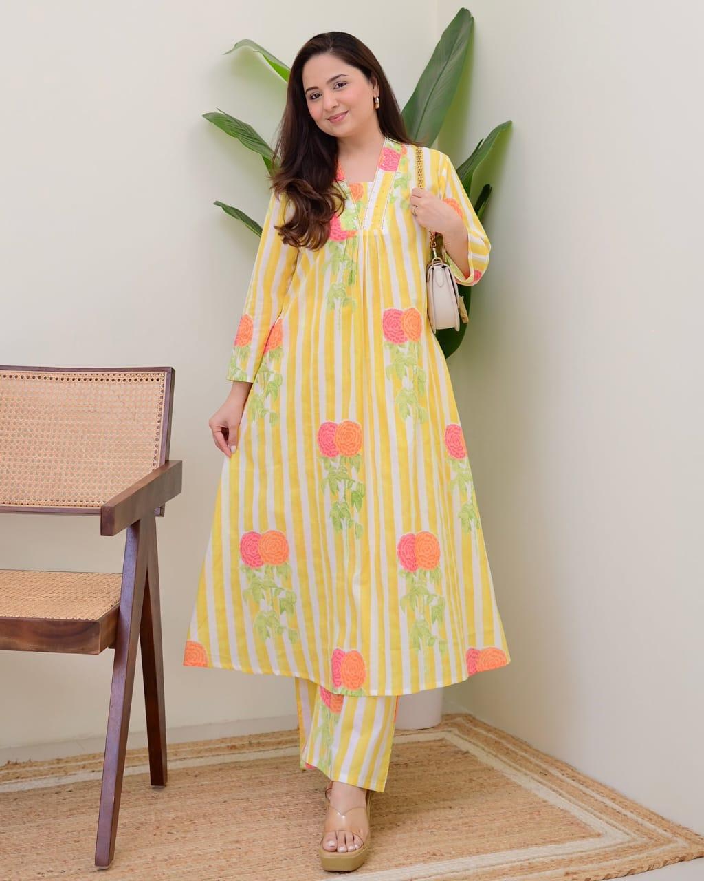 Tritiyaa Summer Special Taj Cotton Pintuck Kurti Pant Set | Office & Daily Wear