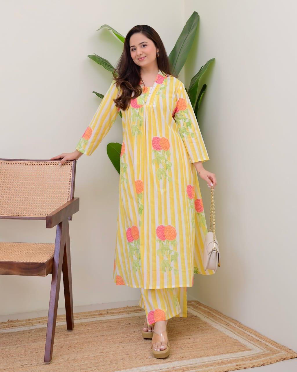 Tritiyaa Summer Special Taj Cotton Pintuck Kurti Pant Set | Office & Daily Wear