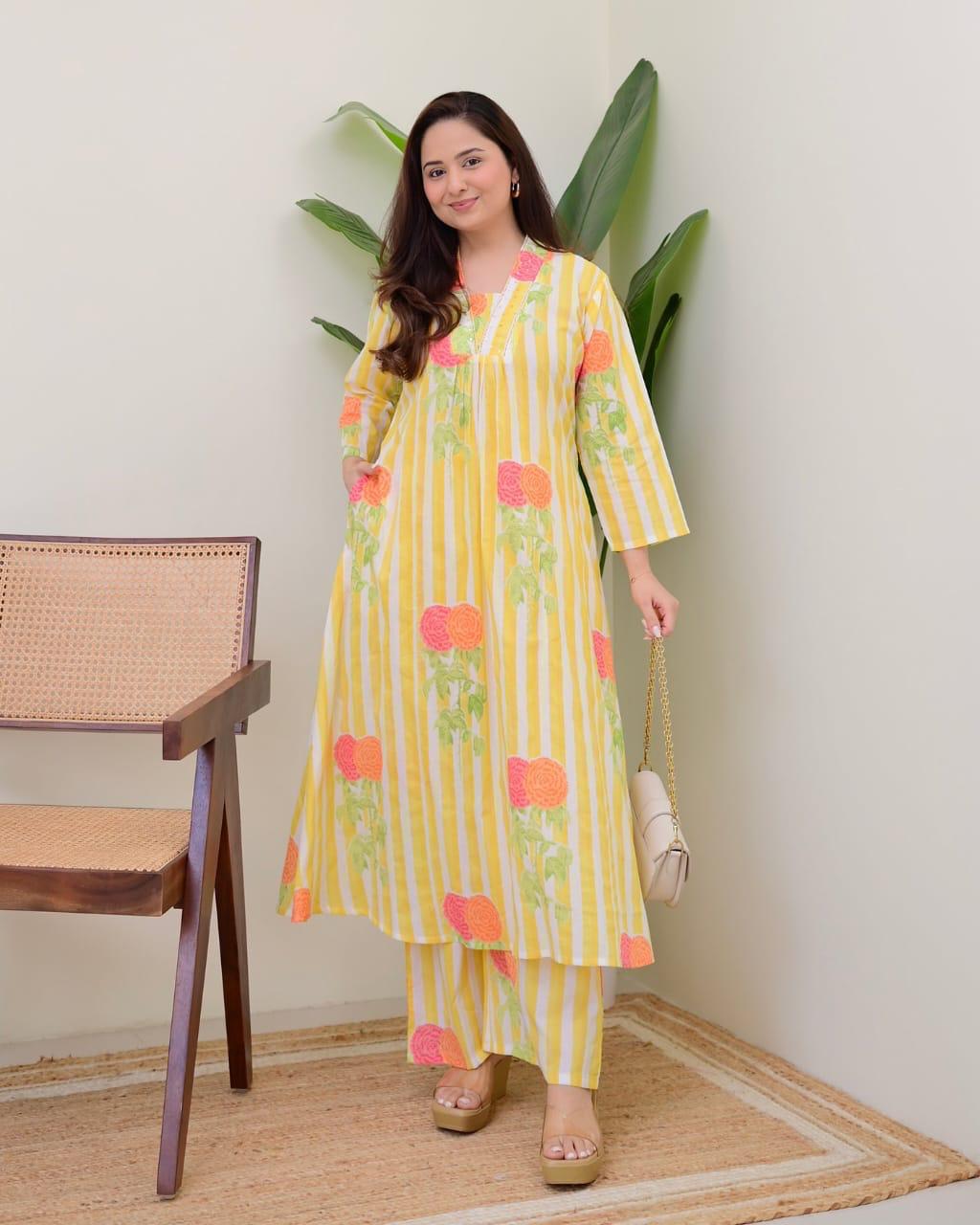 Tritiyaa Summer Special Taj Cotton Pintuck Kurti Pant Set | Office & Daily Wear