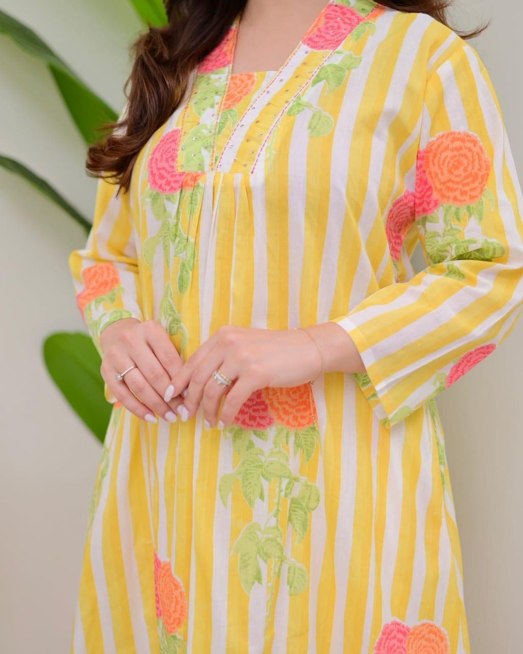 Tritiyaa Summer Special Taj Cotton Pintuck Kurti Pant Set | Office & Daily Wear