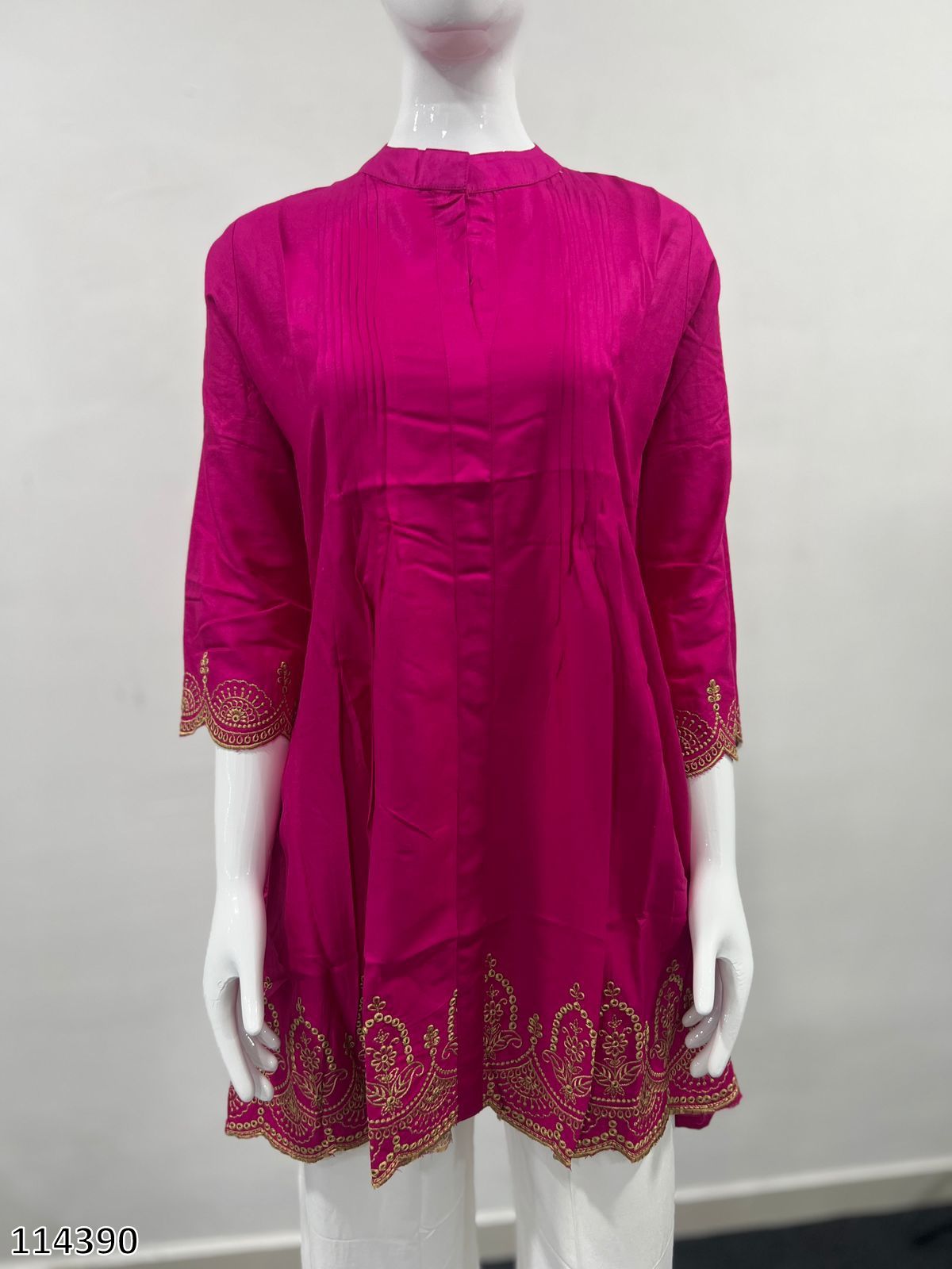 Tritiyaa Heavy Rayon Short Kurti | Pleated Embroidery Cut Work Design