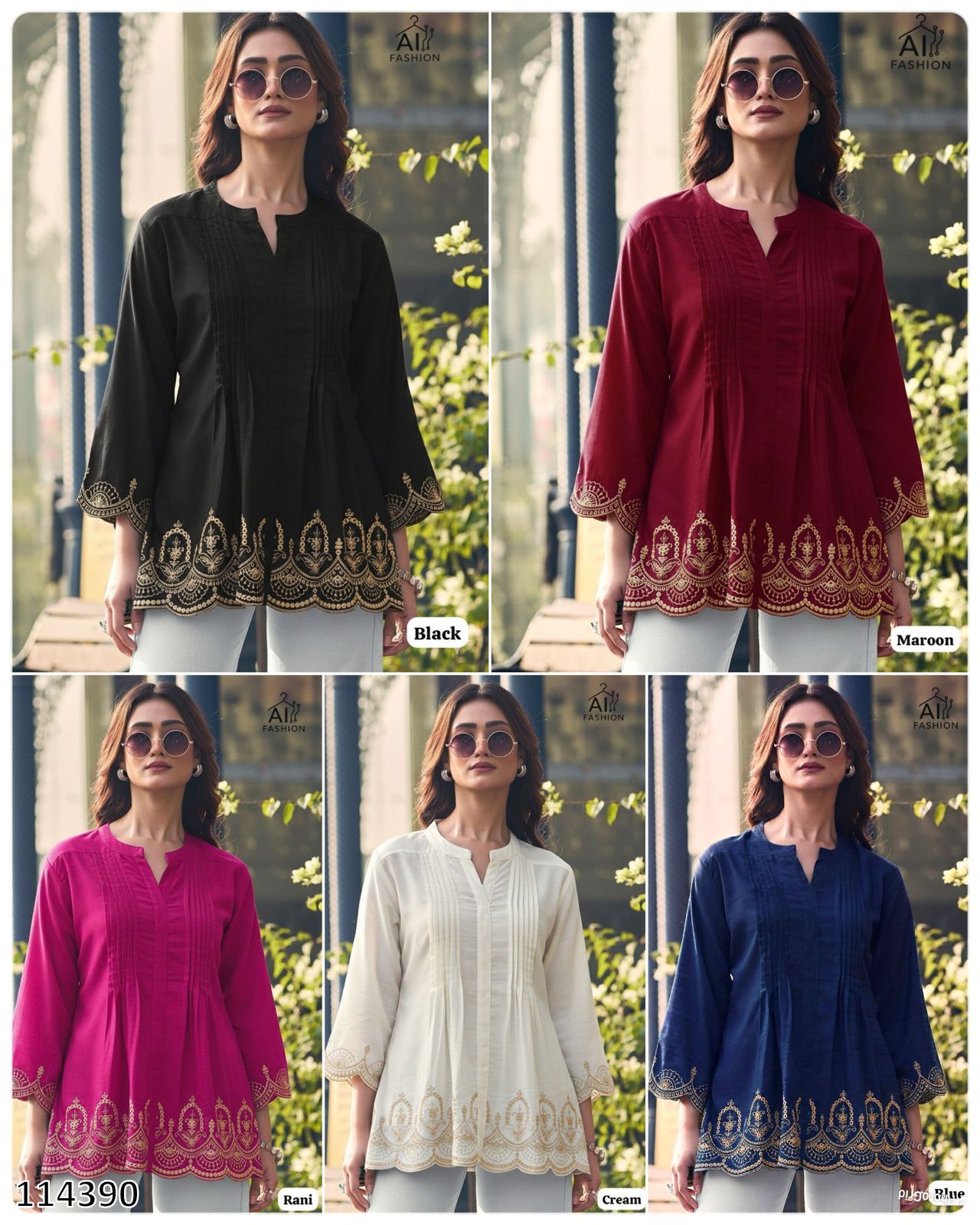 Tritiyaa Heavy Rayon Short Kurti | Pleated Embroidery Cut Work Design