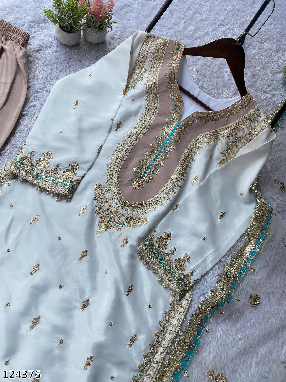 Tritiyaa Eid Special Crepe Silk Top Palazzo Dupatta Set | Sequin Embroidered Festive Wear