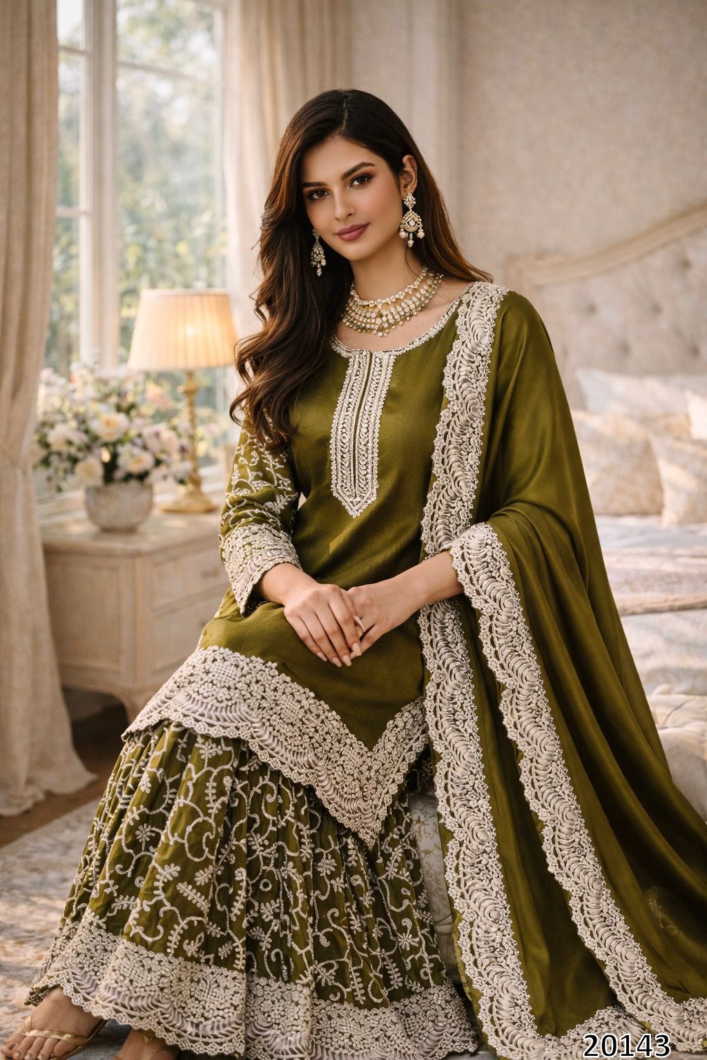 Tritiyaa Designer Fandy Silk Top Palazzo Dupatta Set | Embroidered Party Wear Collection