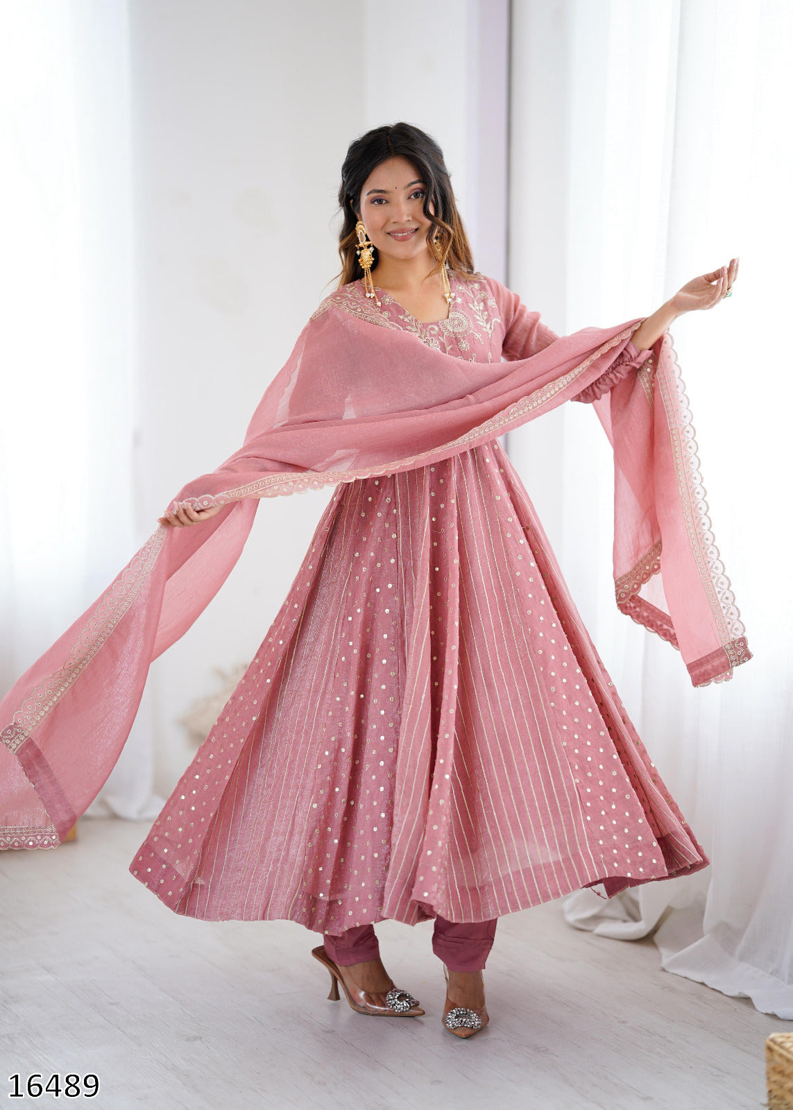 Tritiyaa Festive Crunchy Silk Anarkali Gown Set | Embroidered Party Wear