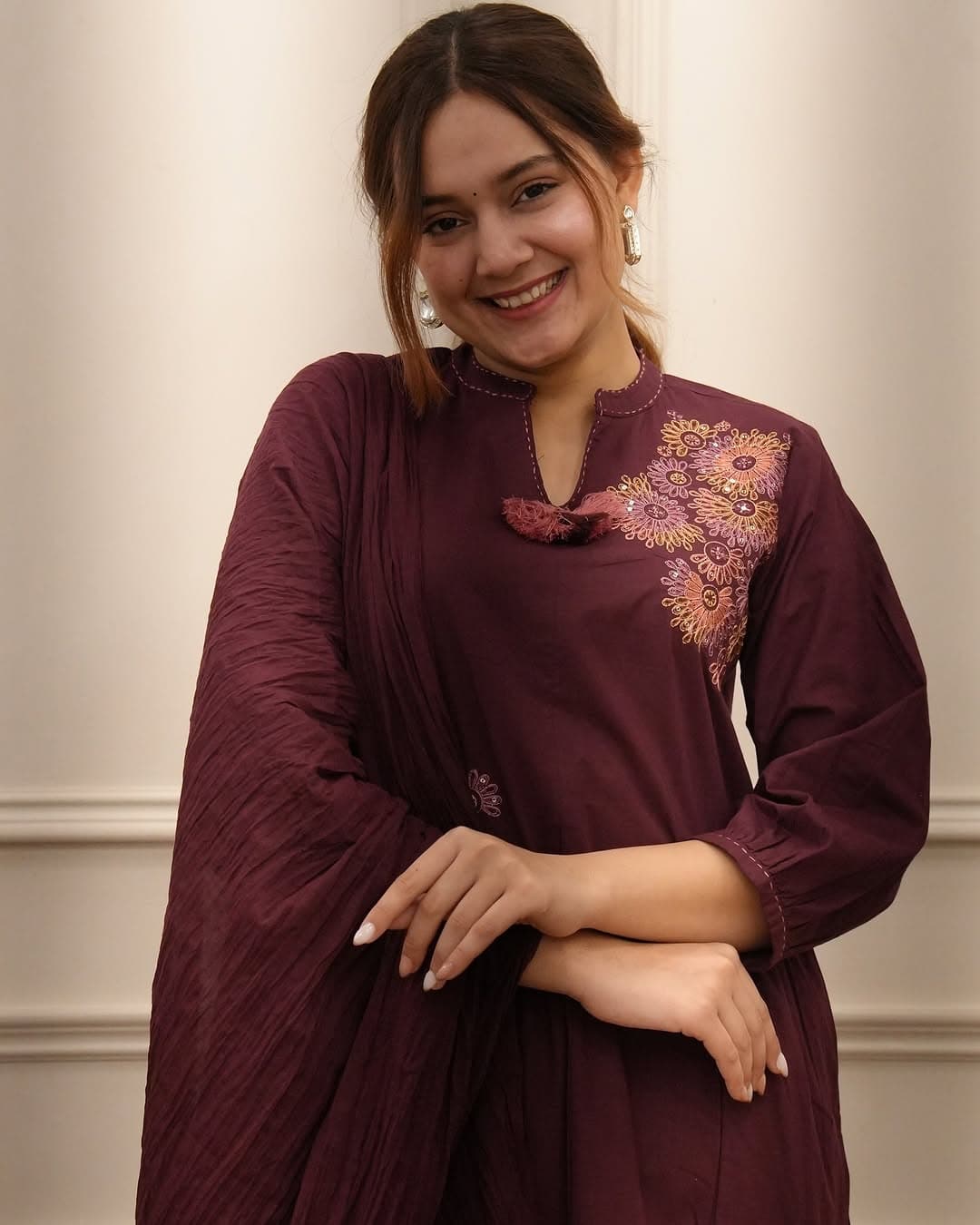 Tritiyaa Heavy Cotton Embroidered Kurti Pant Dupatta Set | Premium 3-Piece Ethnic Wear