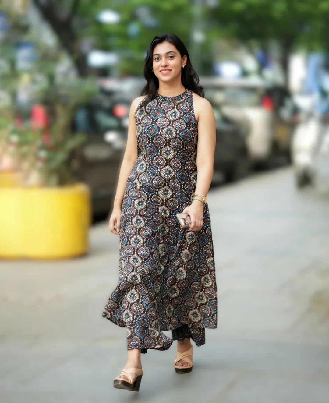 Tritiyaa Ajrakh Print Cotton A-Line Kurti with Palazzo | Halter Neck Co-Ord Set with Pockets