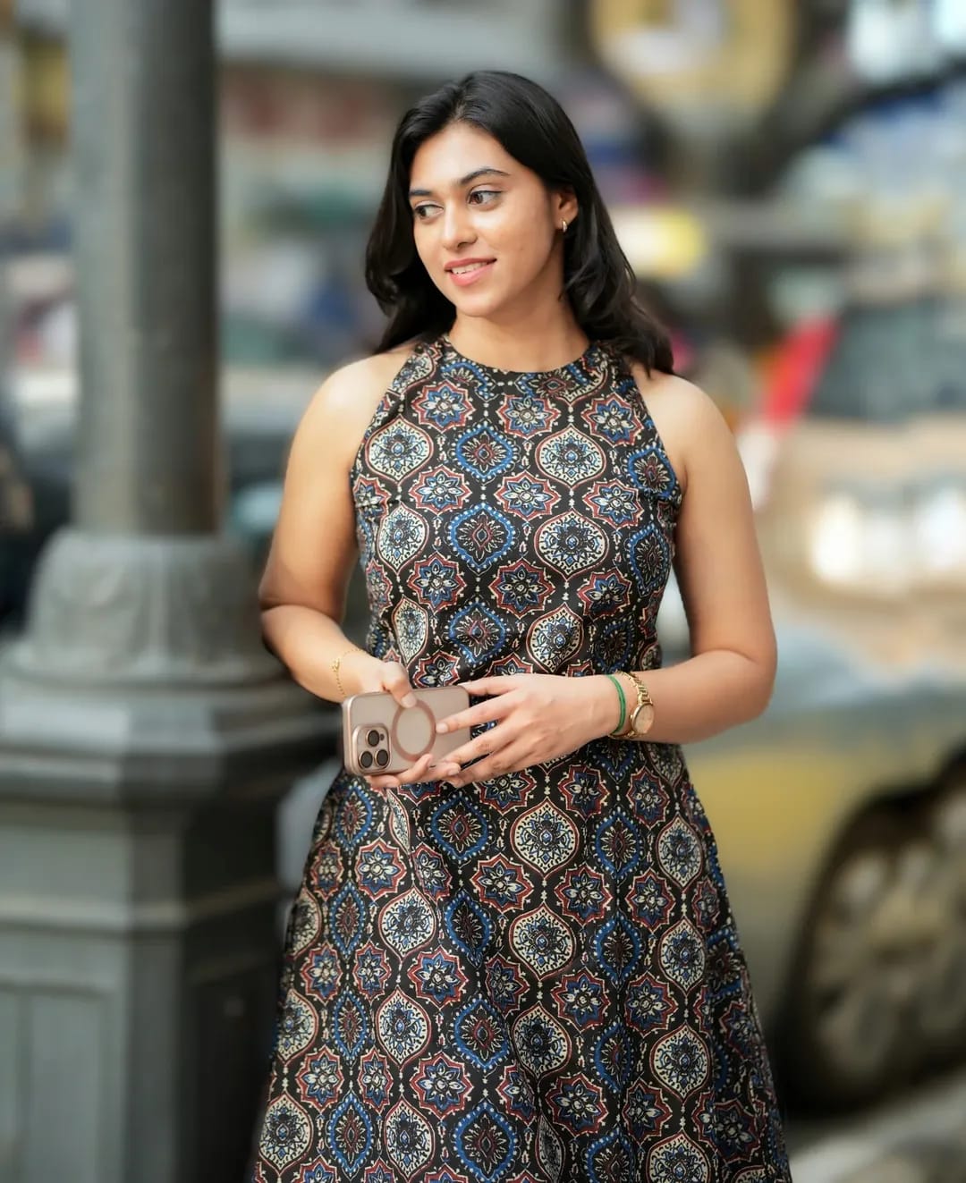 Tritiyaa Ajrakh Print Cotton A-Line Kurti with Palazzo | Halter Neck Co-Ord Set with Pockets