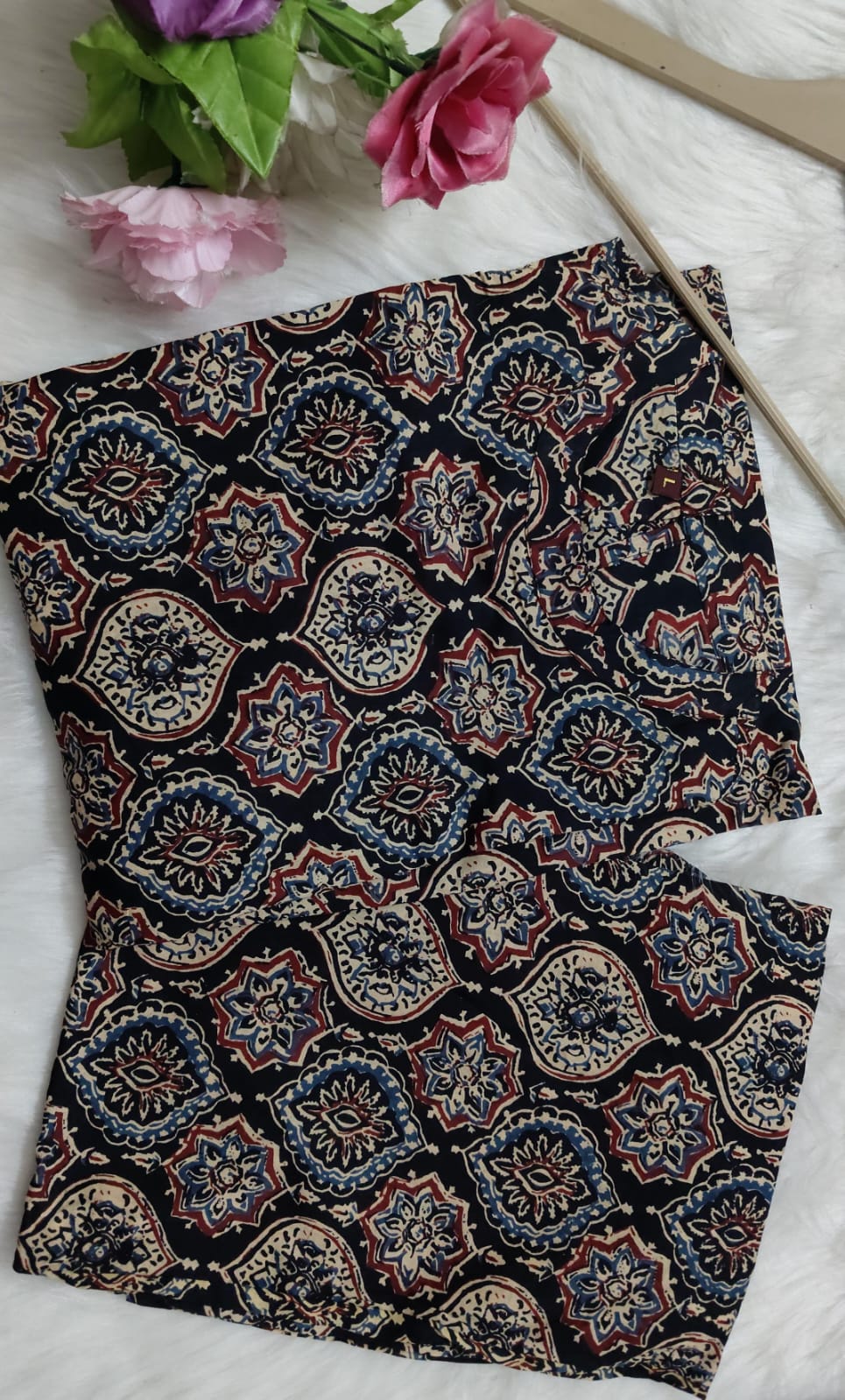 Tritiyaa Ajrakh Print Cotton A-Line Kurti with Palazzo | Halter Neck Co-Ord Set with Pockets