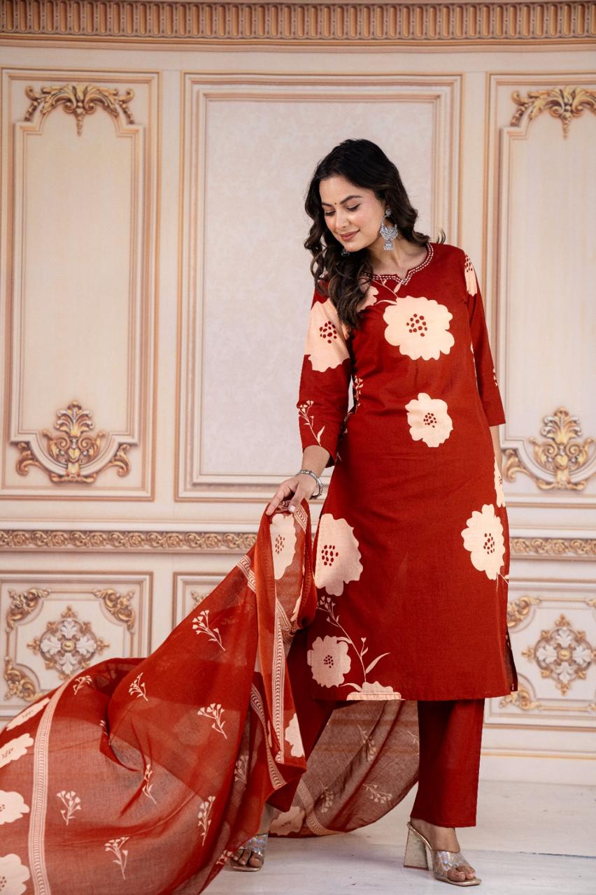 Tritiyaa Heavy Cotton Kurti Pant Dupatta Set | 3-Piece Magic Ethnic Set