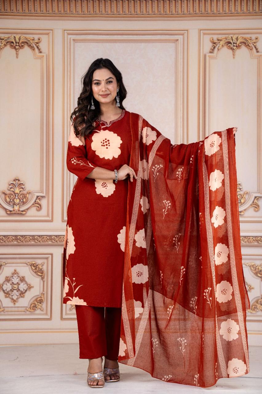 Tritiyaa Heavy Cotton Kurti Pant Dupatta Set | 3-Piece Magic Ethnic Set