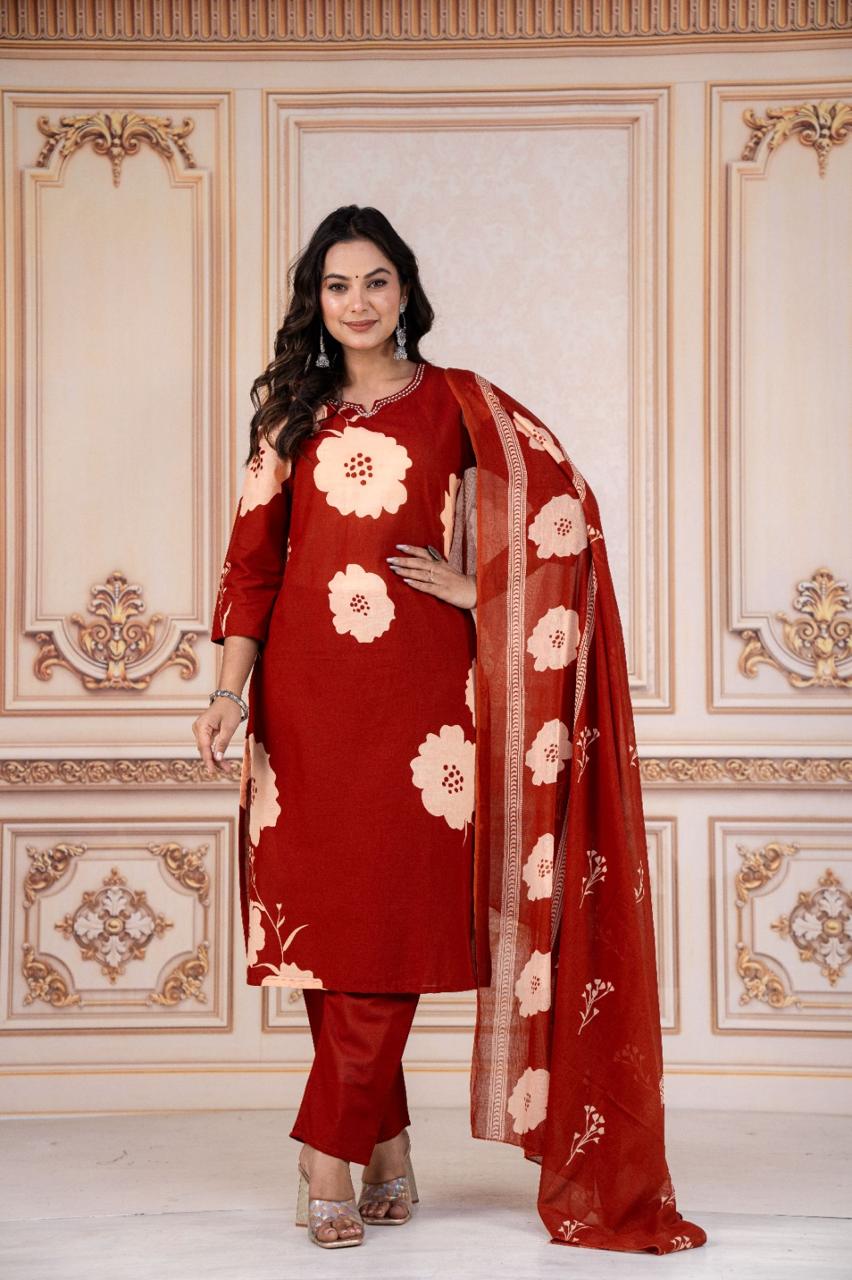 Tritiyaa Heavy Cotton Kurti Pant Dupatta Set | 3-Piece Magic Ethnic Set