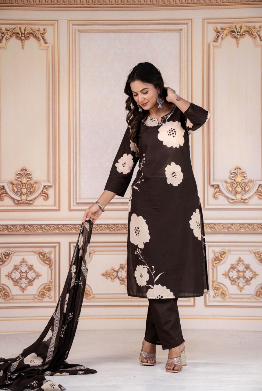 Tritiyaa Heavy Cotton Kurti Pant Dupatta Set | 3-Piece Magic Ethnic Set