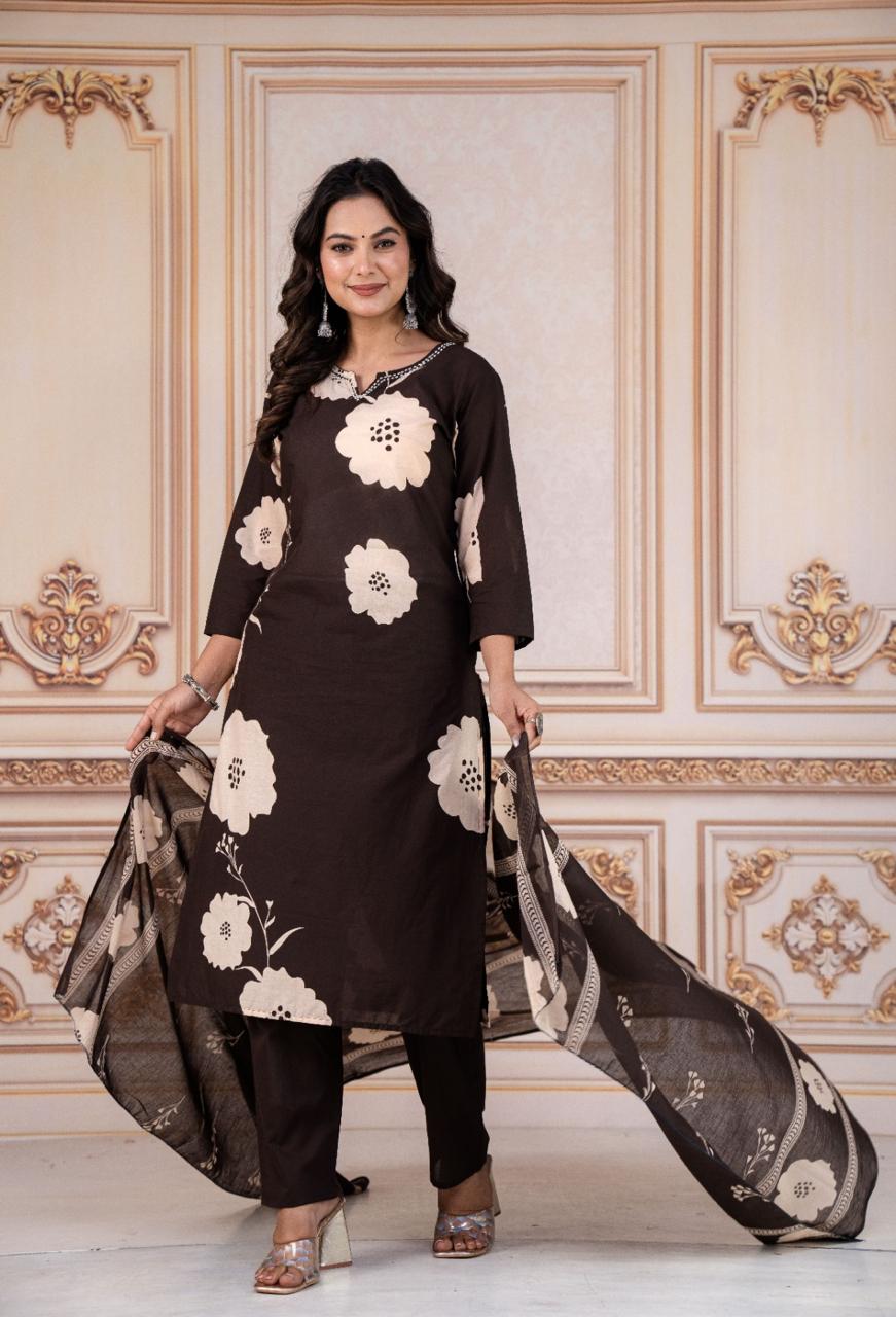 Tritiyaa Heavy Cotton Kurti Pant Dupatta Set | 3-Piece Magic Ethnic Set