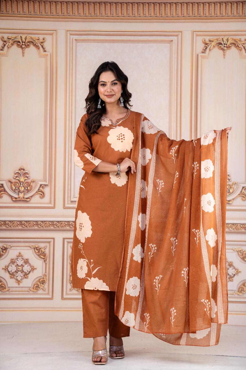 Tritiyaa Heavy Cotton Kurti Pant Dupatta Set | 3-Piece Magic Ethnic Set