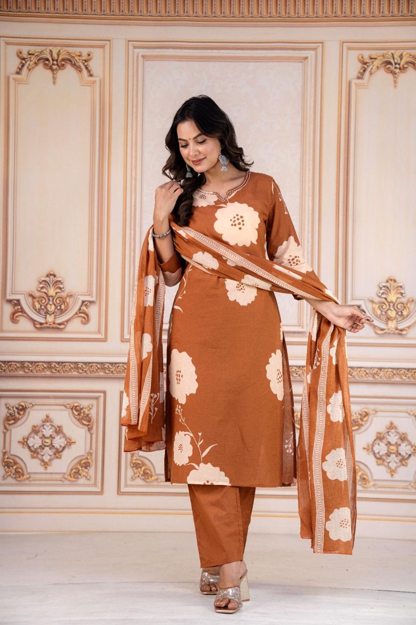 Tritiyaa Heavy Cotton Kurti Pant Dupatta Set | 3-Piece Magic Ethnic Set