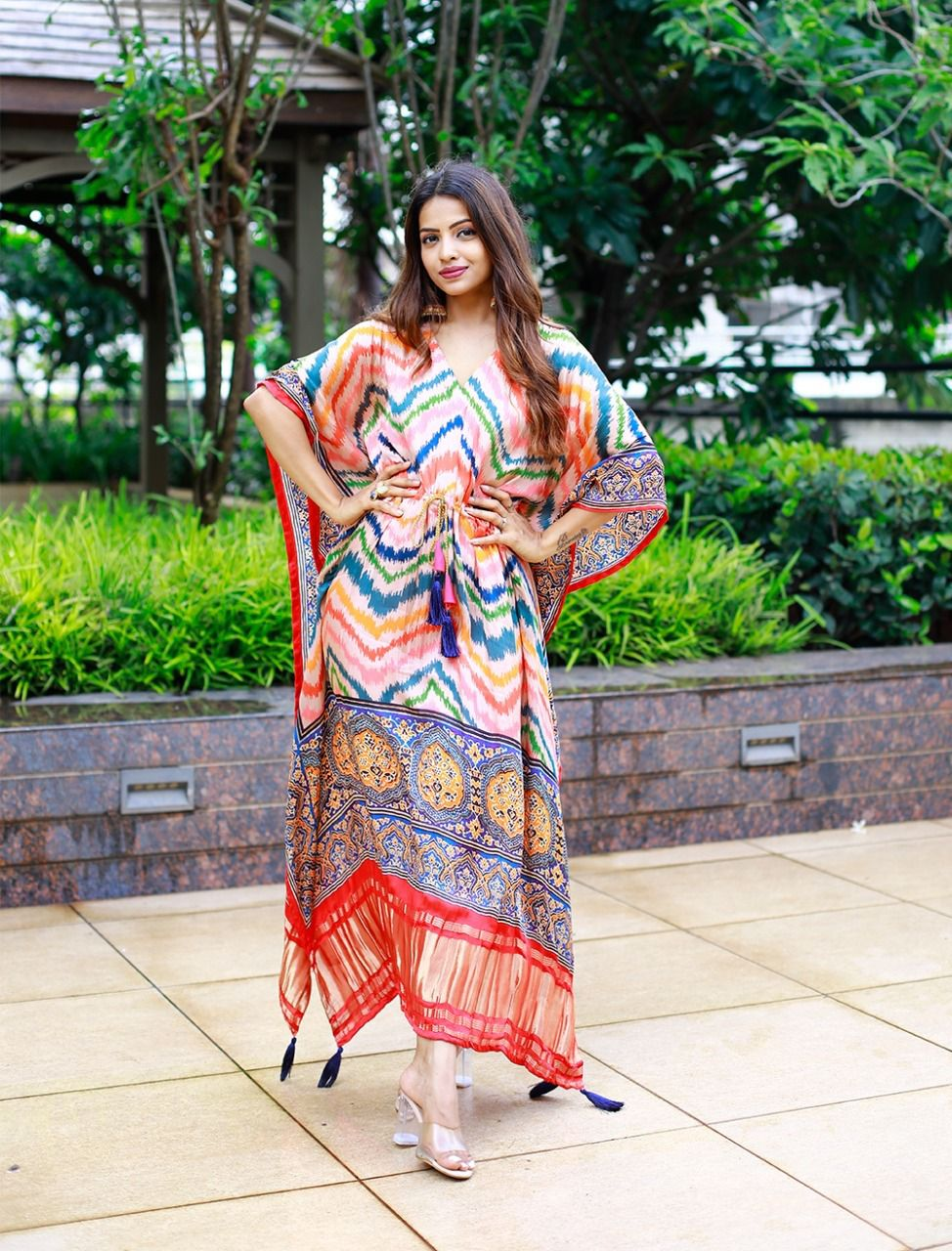 Tritiyaa Satin Printed Designer Kaftan | Fancy Latkan & Lace Work
